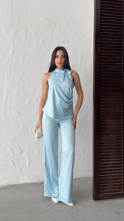 3149  BLUZ SATEN - MAVİ