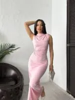 3155 PUANTİYELİ ELBİSE - PEMBE