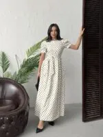 3157 PUANTİYELİ ELBİSE - EKRU