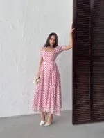 3164 PUANTİYELİ ELBİSE - PEMBE