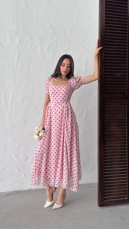 3164 PUANTİYELİ ELBİSE - PEMBE