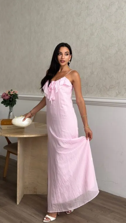 3172 ŞİFON ELBİSE - PEMBE