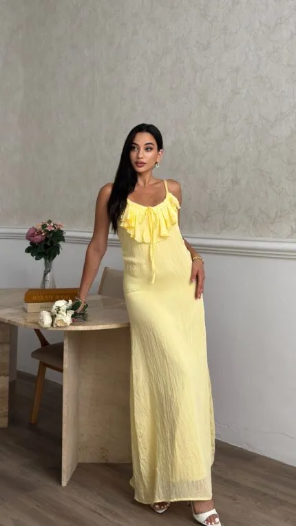 3172 ŞİFON ELBİSE - SARI