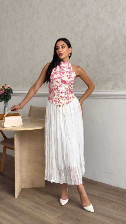 3178 KORSE BLUZ ETEKLİ TAKIM - FUŞYA