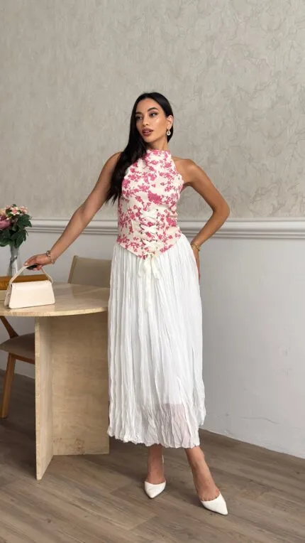 3178 KORSE BLUZ ETEKLİ TAKIM - FUŞYA