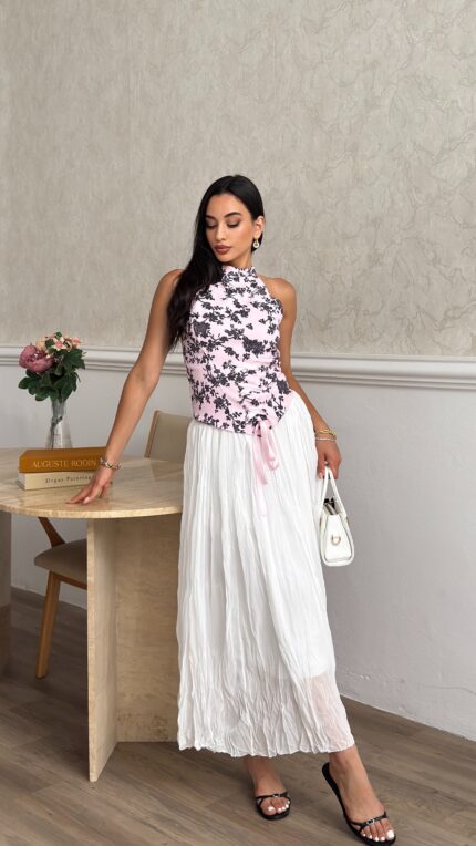 3178 KORSE BLUZ ETEKLİ TAKIM - PEMBE