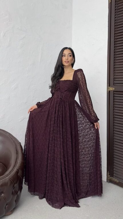 3300 TÜL DANTELİ ELBİSE - BORDO