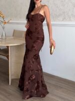 3303 SATEN İNCE ASKILI ELBİSE - KAHVE