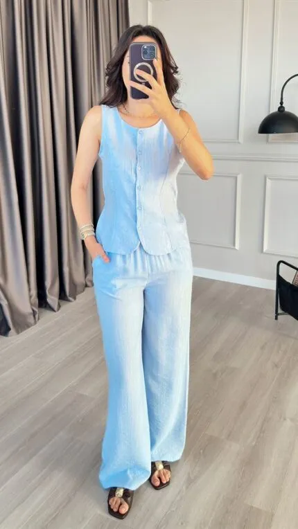 Belden Oturmalı Bebe Mavisi Toptan İkili Takım