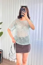 Pul Payet Geçişli Toptan Mint Bluz