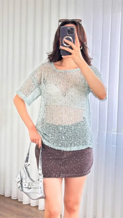 Pul Payet Geçişli Toptan Mint Bluz