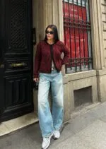 5017 LEOPAR DESEN TRİKO HIRKA - BORDO