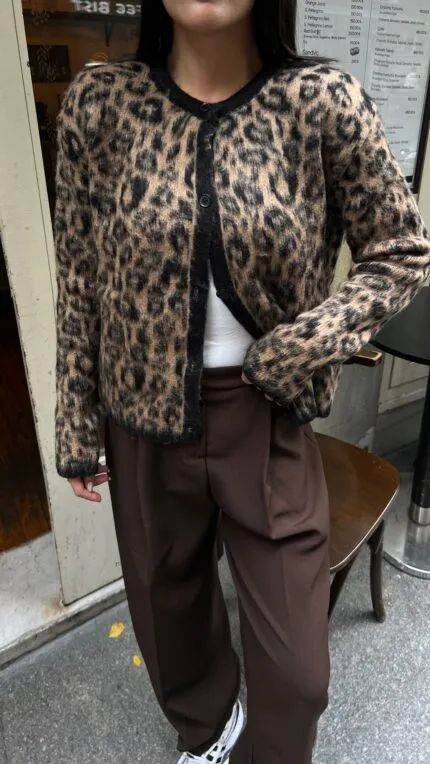 5017 LEOPAR DESEN TRİKO HIRKA - LEOPAR