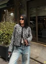 5017 LEOPAR DESEN TRİKO HIRKA - GRİ