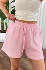 Müslin Cepli Kısa Model Toptan Pembe Şort