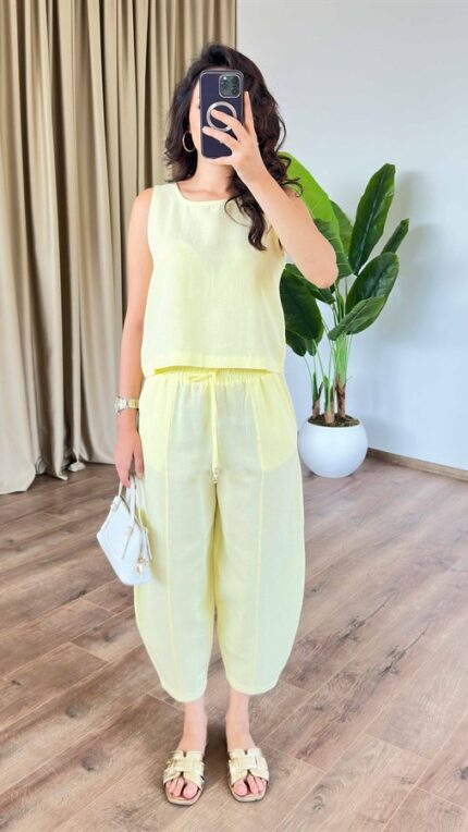 Basic Model Sarı Keten Toptan Takım