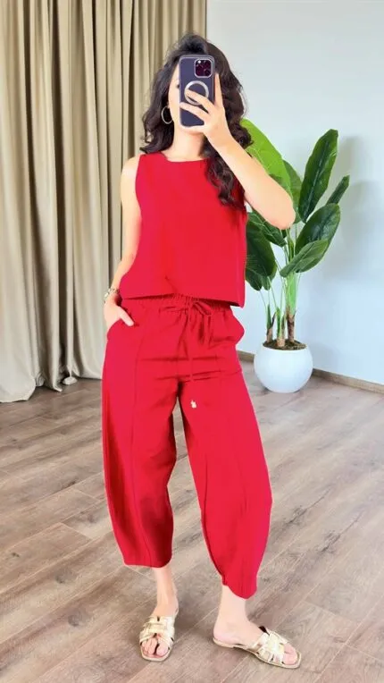 Basic Model Kırmızı Keten Toptan Takım