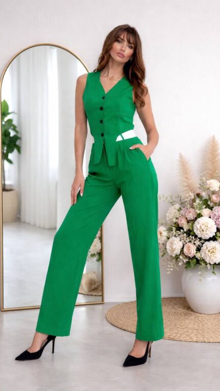 GREEN – YEŞİL Yelek Palazzo Pantolon Takım