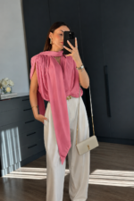 PİNK - PEMBE şal detaylı vatkalı şık bluz