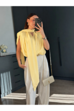 YELLOW - SARI şal detaylı vatkalı şık bluz