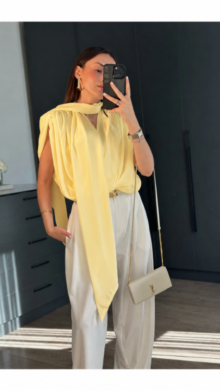 YELLOW - SARI şal detaylı vatkalı şık bluz