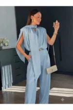 BABY BLUE - BEBE MAVİ şal detaylı vatkalı şık bluz