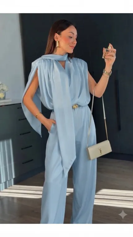 BABY BLUE - BEBE MAVİ şal detaylı vatkalı şık bluz
