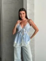 BLUE - MAVİ ÖNDEN BAĞLAMALI BOHEM BLUZ