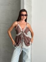 BROWN - KAHVE ÖNDEN BAĞLAMALI BOHEM BLUZ