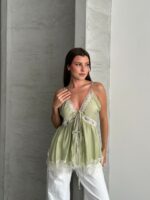 GREEN - YEŞİL ÖNDEN BAĞLAMALI BOHEM BLUZ