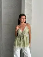GREEN - YEŞİL ÖNDEN BAĞLAMALI BOHEM BLUZ
