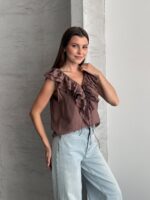 BROWN - KAHVE kolsun fırfırlı bluz
