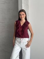 BURGUNDY - BORDO kolsun fırfırlı bluz