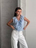 BLUE - MAVİ kolsun fırfırlı bluz