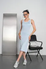 Bebe Mavisi Lacoste Yırtmaçlı Elbise
