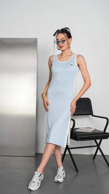 Bebe Mavisi Lacoste Yırtmaçlı Elbise