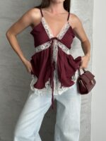 BURGUNDY - BORDO ÖNDEN BAĞLAMALI BOHEM BLUZ