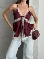BURGUNDY - BORDO ÖNDEN BAĞLAMALI BOHEM BLUZ