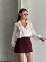 WHİTE - BEYAZ lastikli kol fırfırlı gömlek