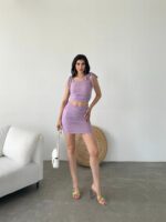 Bağcık Detaylı Crop Bluz Ve Etek İkili Takım - LİLA