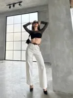 Beli Kemerli Keten Pantolon - BEYAZ