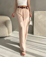 Beli Kemerli Keten Pantolon - AÇIK BEJ