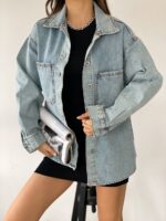 Çift Cepli Oversize Denim Gömlek Ceket - MAVİ