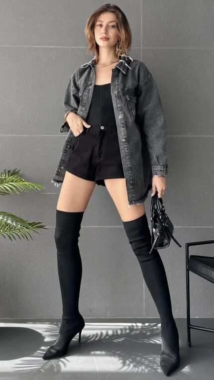 Çift Cepli Yırtık Detaylı Oversize Gömlek Ceket - ANTRASİT