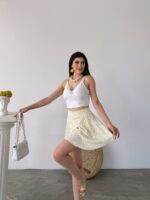 Desenli Krinkıl Şortlu Etek - SARI ÇİÇEKLİ