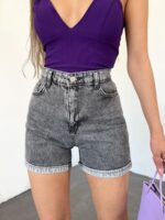 Duble Paça Yıkamalı Denim Şort - ANTRASİT
