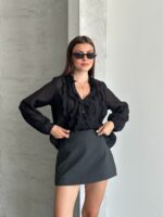 BLACK - SİYAH lastikli kol fırfırlı gömlek