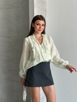 GREEN - YEŞİL lastikli kol fırfırlı gömlek