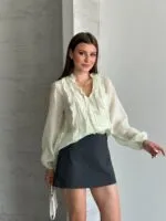 GREEN - YEŞİL lastikli kol fırfırlı gömlek