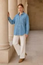 Düğmeli Oversize Kot Gömlek 6080